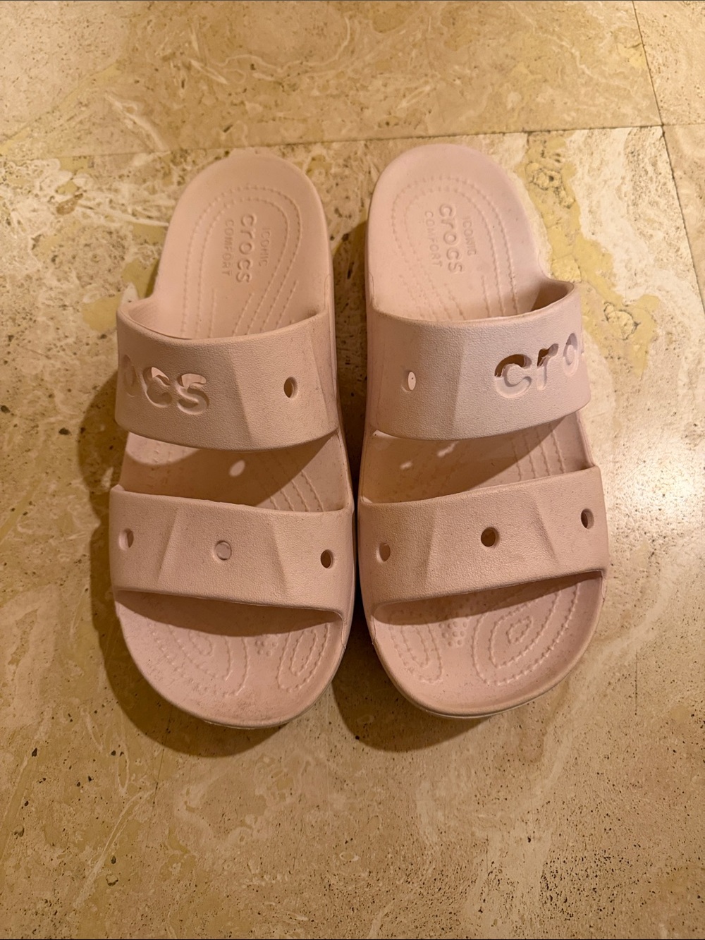 CROCS Dual-Strap Slide Sandals in Pale Pink